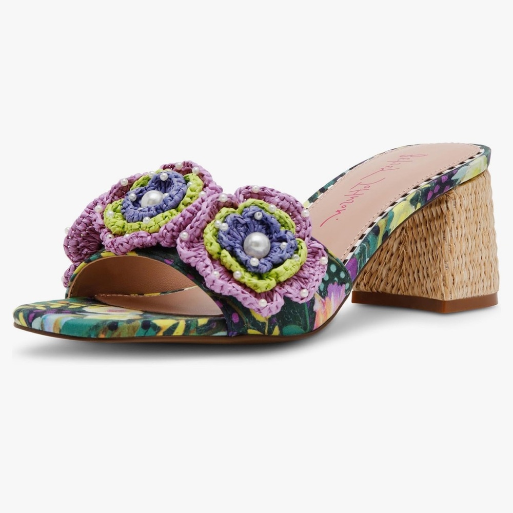 Betsey Johnson Dietrich Floral Crochet Heels Sandals Pink/Green/purple Size 9